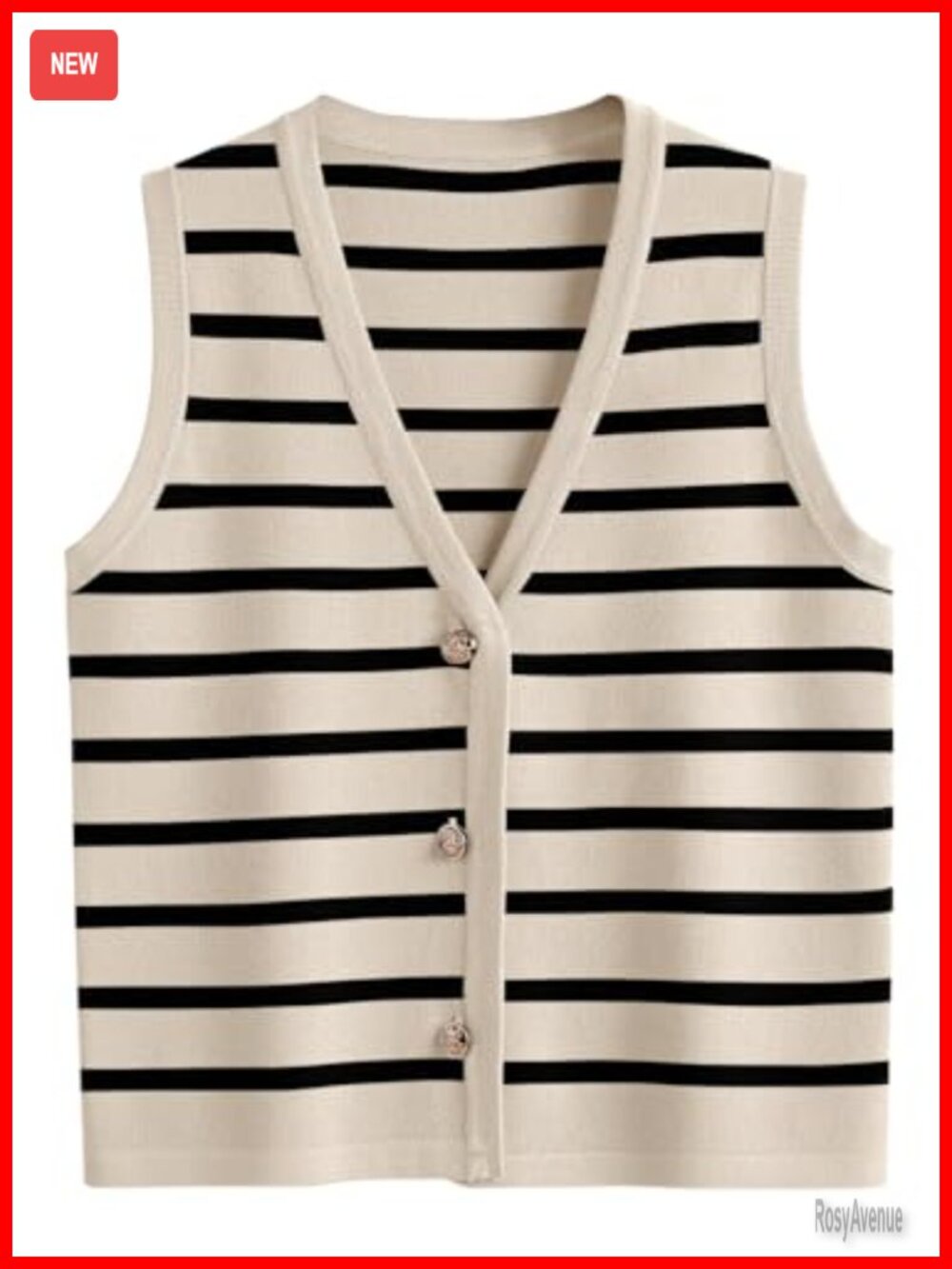 Womens Striped Sweater Vest V-Neck Button Up Sleeveless Business Casual